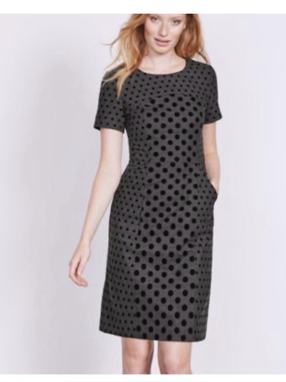 Boden Kathryn gray and black polka dot dress 6L